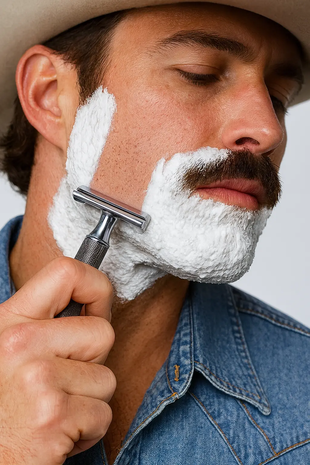 Close-up of a clean shave with Tameco cream