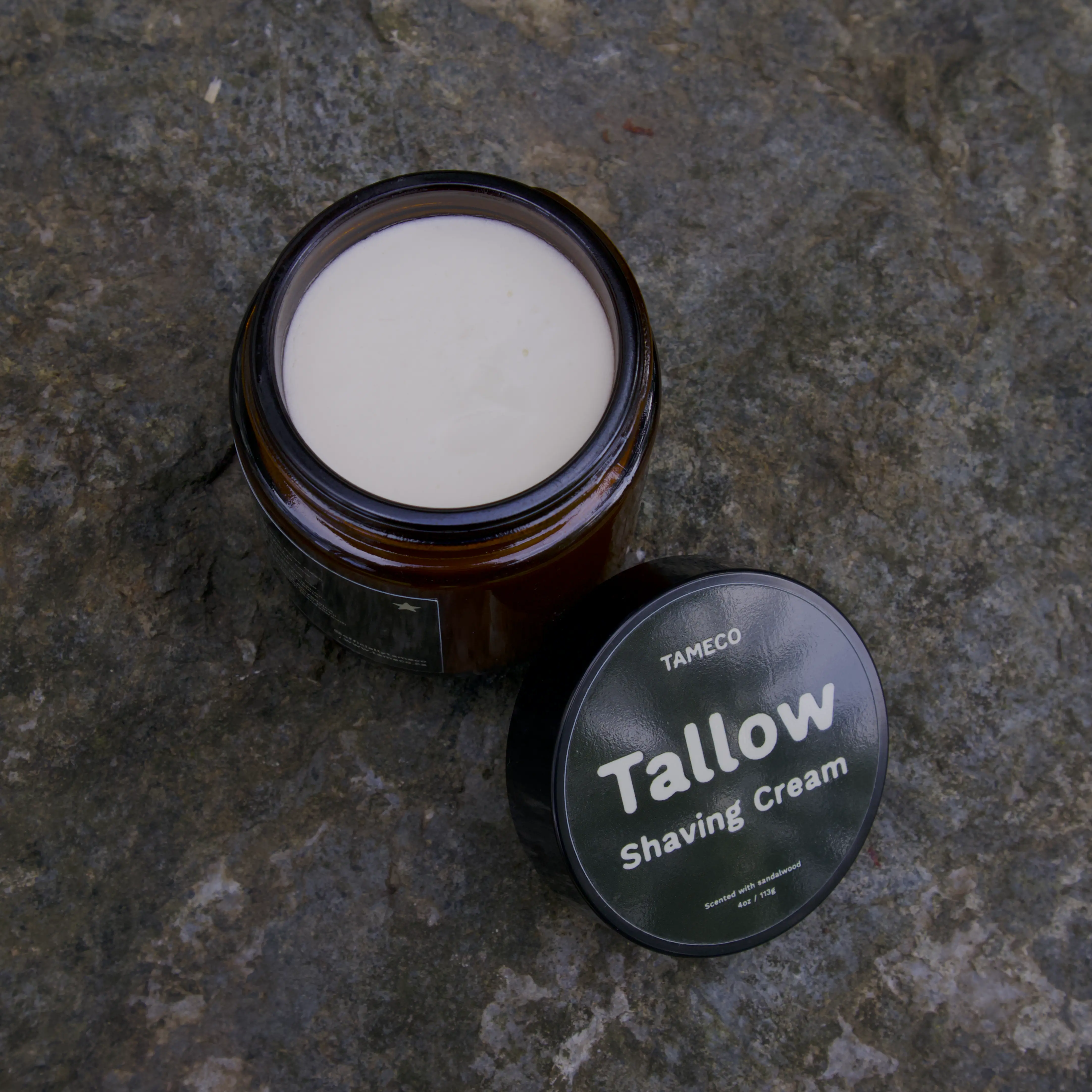 Tameco jar opened, showing the whipped cream